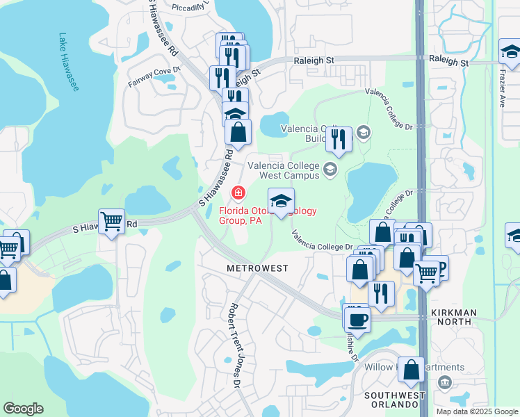 map of restaurants, bars, coffee shops, grocery stores, and more near 1800 Metrocenter Boulevard in Orlando