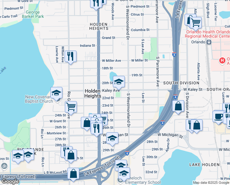 map of restaurants, bars, coffee shops, grocery stores, and more near 1051 22nd Street in Orlando