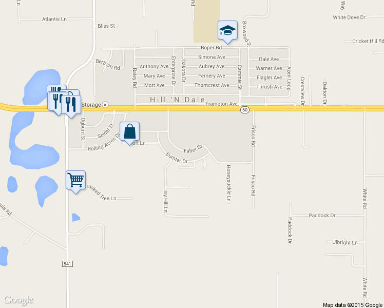 map of restaurants, bars, coffee shops, grocery stores, and more near 6179 Faber Drive in Brooksville