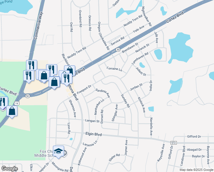 map of restaurants, bars, coffee shops, grocery stores, and more near 6275 Sunday Road in Spring Hill