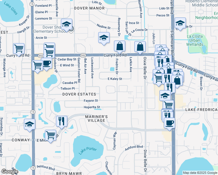map of restaurants, bars, coffee shops, grocery stores, and more near 5273 Tunbridge Wells Lane in Orlando