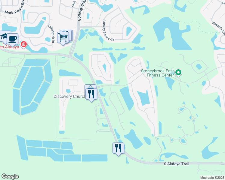 map of restaurants, bars, coffee shops, grocery stores, and more near 2503 Wembleycross Way in Orlando