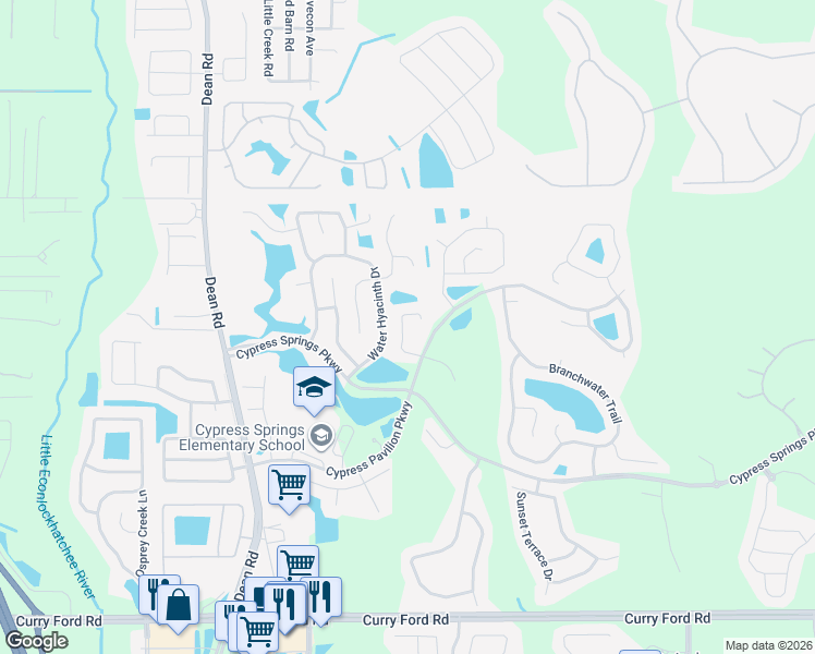map of restaurants, bars, coffee shops, grocery stores, and more near 1908 Blue Fox Court in Orlando
