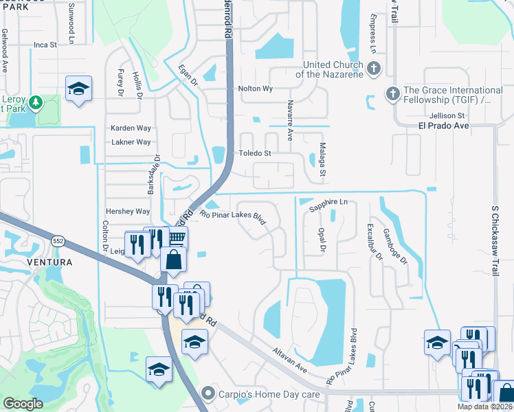 map of restaurants, bars, coffee shops, grocery stores, and more near 7545 Rio Pinar Lakes Boulevard in Orlando