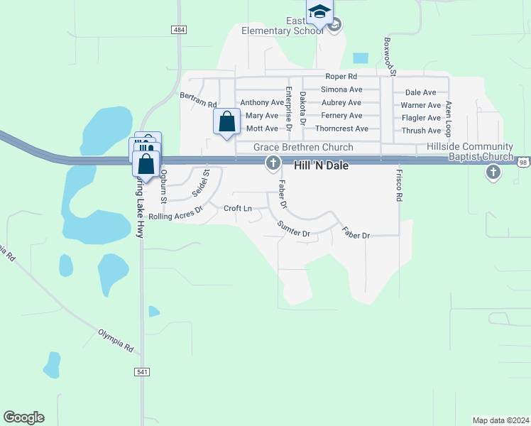 map of restaurants, bars, coffee shops, grocery stores, and more near 6191 Sumter Drive in Brooksville