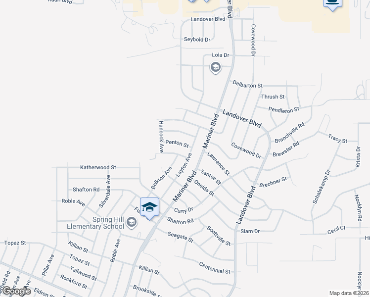map of restaurants, bars, coffee shops, grocery stores, and more near 6253 Layton Avenue in Spring Hill