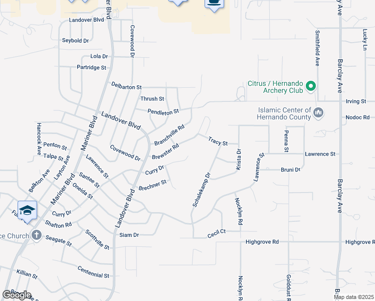 map of restaurants, bars, coffee shops, grocery stores, and more near 13336 Brewster Road in Spring Hill