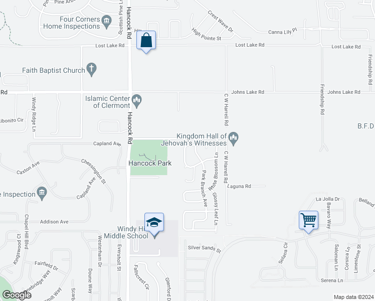 map of restaurants, bars, coffee shops, grocery stores, and more near 2885 White Magnolia Loop in Clermont