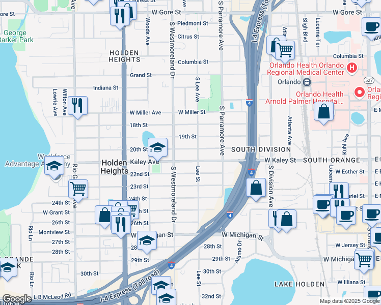 map of restaurants, bars, coffee shops, grocery stores, and more near 908 20th Street in Orlando