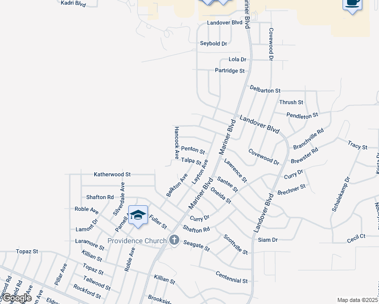 map of restaurants, bars, coffee shops, grocery stores, and more near 12396 Penton Street in Spring Hill