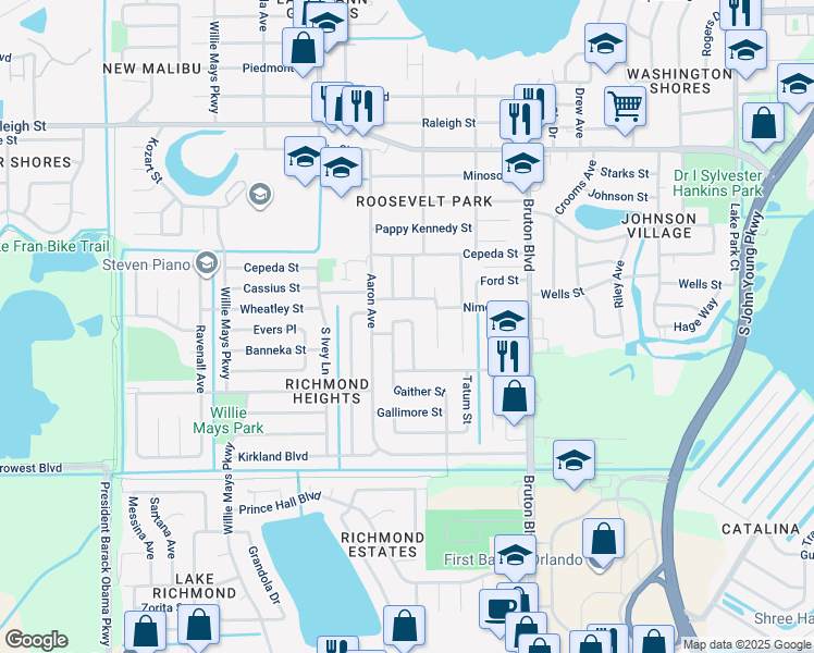 map of restaurants, bars, coffee shops, grocery stores, and more near 1822 Horne Avenue in Orlando