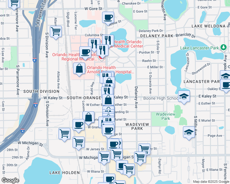 map of restaurants, bars, coffee shops, grocery stores, and more near 1833 Hollenbeck Drive in Orlando