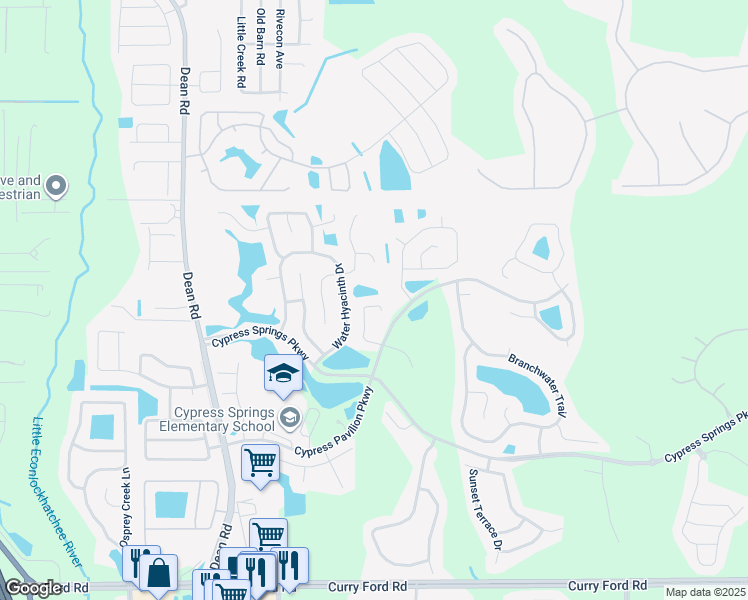 map of restaurants, bars, coffee shops, grocery stores, and more near 1836 Blue Fox Court in Orlando