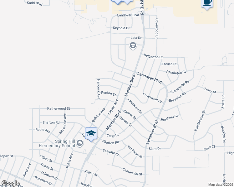 map of restaurants, bars, coffee shops, grocery stores, and more near 6253 Layton Avenue in Spring Hill
