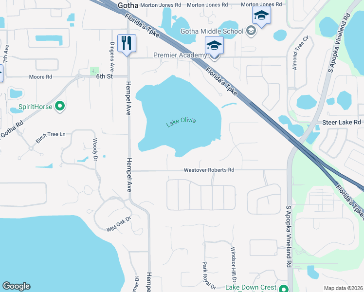 map of restaurants, bars, coffee shops, grocery stores, and more near 9547 Westover Roberts Road in Windermere