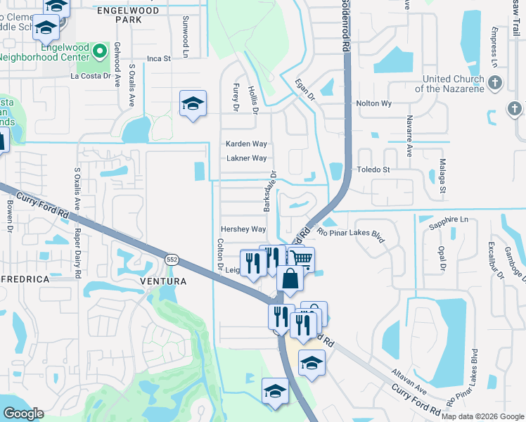map of restaurants, bars, coffee shops, grocery stores, and more near 7119 Tripoli Way in Orlando