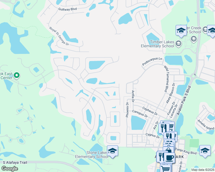 map of restaurants, bars, coffee shops, grocery stores, and more near 2248 Hillshire Drive in Orlando