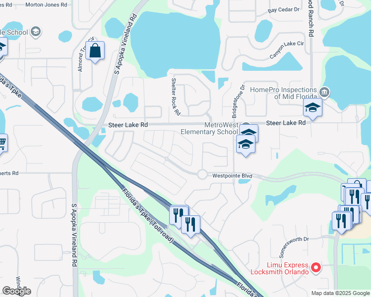map of restaurants, bars, coffee shops, grocery stores, and more near 7770 Glynde Hill Drive in Orlando