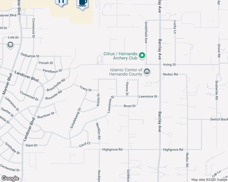 map of restaurants, bars, coffee shops, grocery stores, and more near 6229 Sebastian Drive in Spring Hill
