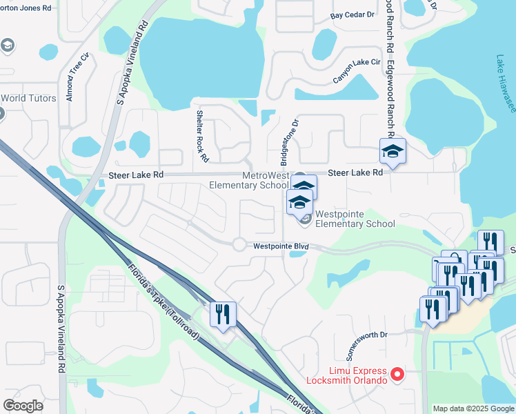 map of restaurants, bars, coffee shops, grocery stores, and more near 7658 Mount Carmel Drive in Orlando