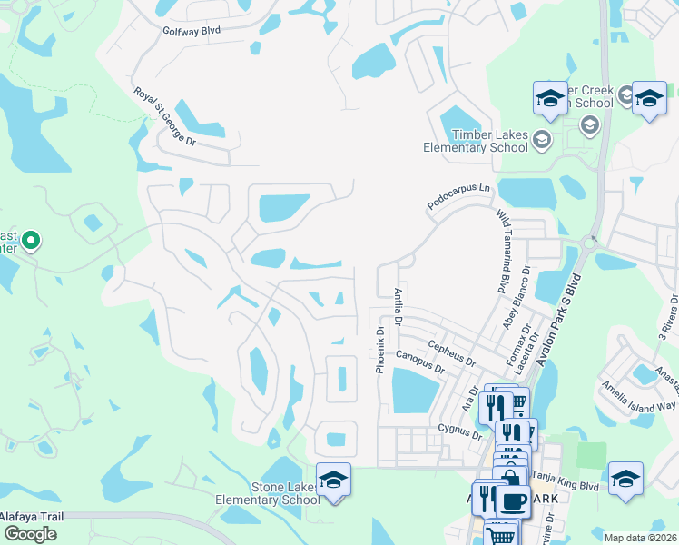 map of restaurants, bars, coffee shops, grocery stores, and more near 2212 Hillshire Drive in Orlando