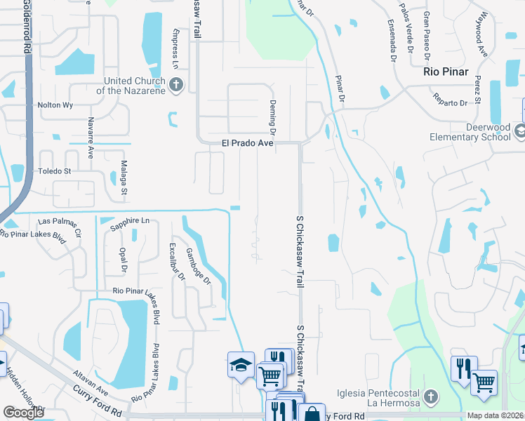 map of restaurants, bars, coffee shops, grocery stores, and more near 1803 Green Meadow Lane in Orlando