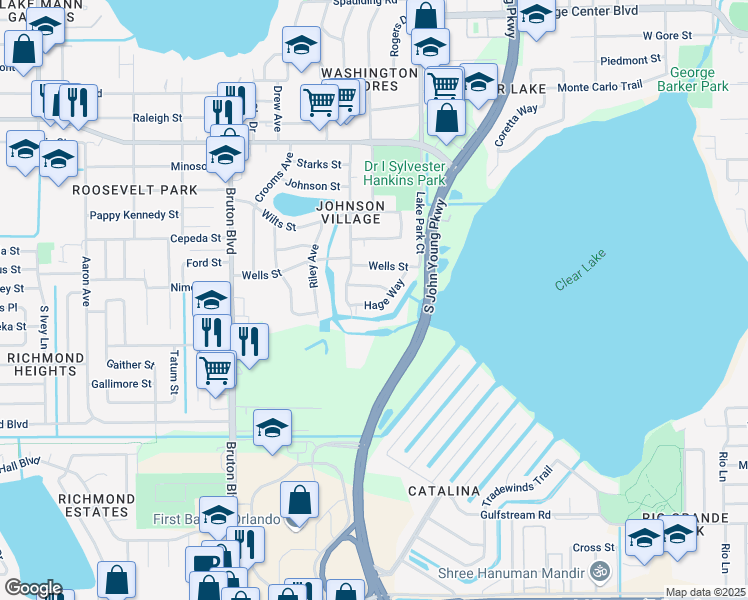 map of restaurants, bars, coffee shops, grocery stores, and more near 3513 Hage Way in Orlando