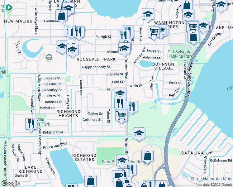 map of restaurants, bars, coffee shops, grocery stores, and more near 1811 Liston Drive in Orlando