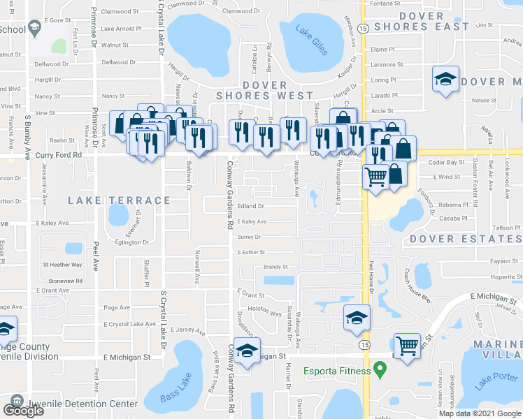 map of restaurants, bars, coffee shops, grocery stores, and more near 3708 Edland Drive in Orlando