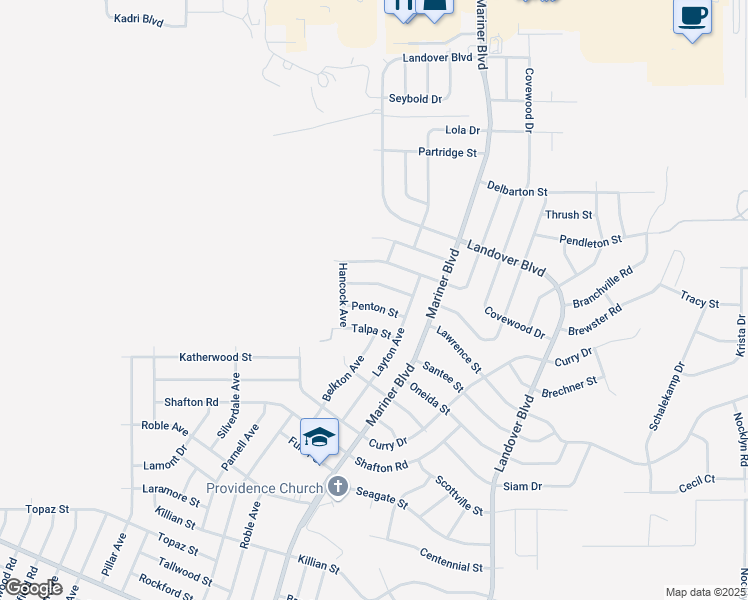 map of restaurants, bars, coffee shops, grocery stores, and more near 12396 Penton Street in Spring Hill