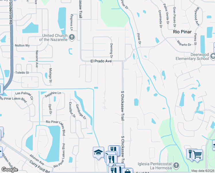 map of restaurants, bars, coffee shops, grocery stores, and more near 1803 Green Meadow Lane in Orlando