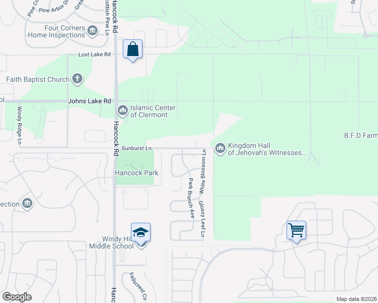 map of restaurants, bars, coffee shops, grocery stores, and more near 2955 White Magnolia Loop in Clermont
