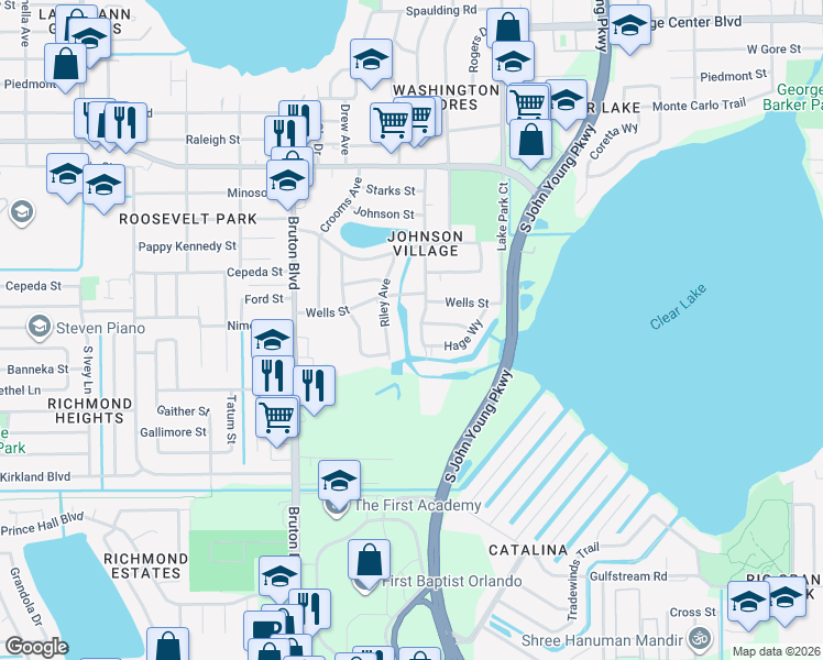 map of restaurants, bars, coffee shops, grocery stores, and more near 1814 Mable Butler Avenue in Orlando