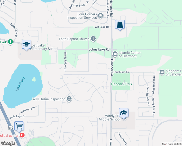 map of restaurants, bars, coffee shops, grocery stores, and more near 4068 Capland Avenue in Clermont