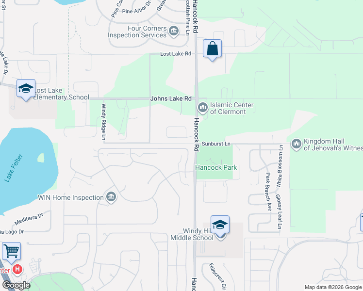 map of restaurants, bars, coffee shops, grocery stores, and more near 3572 Capland Avenue in Clermont