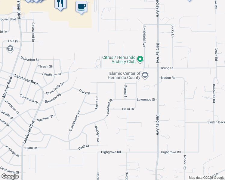 map of restaurants, bars, coffee shops, grocery stores, and more near 6229 Sebastian Drive in Spring Hill