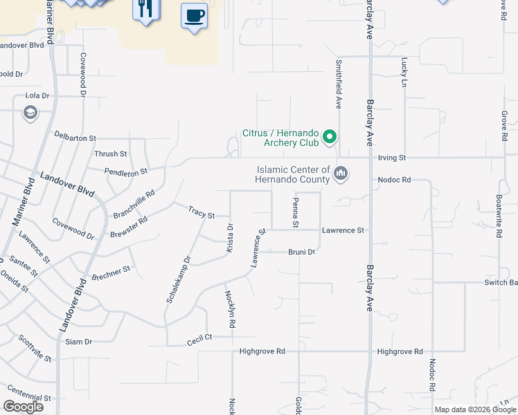 map of restaurants, bars, coffee shops, grocery stores, and more near 13469 Pia Ct in Spring Hill