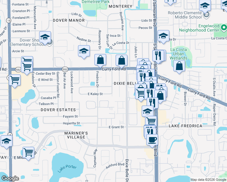 map of restaurants, bars, coffee shops, grocery stores, and more near 1917 Larkin Avenue in Orlando