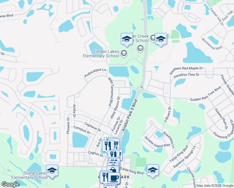 map of restaurants, bars, coffee shops, grocery stores, and more near 2212 Abey Blanco Drive in Orlando
