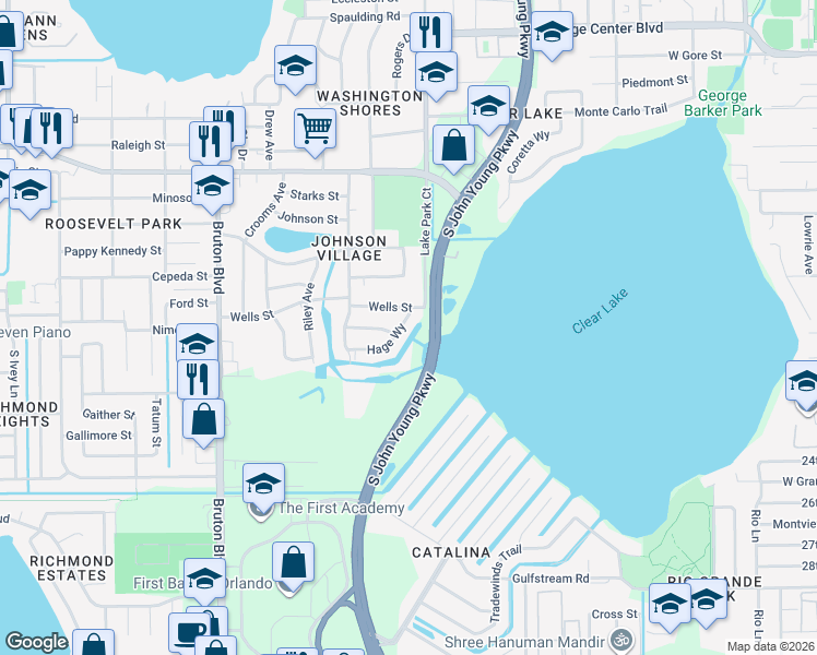 map of restaurants, bars, coffee shops, grocery stores, and more near 1801 Hage Way in Orlando