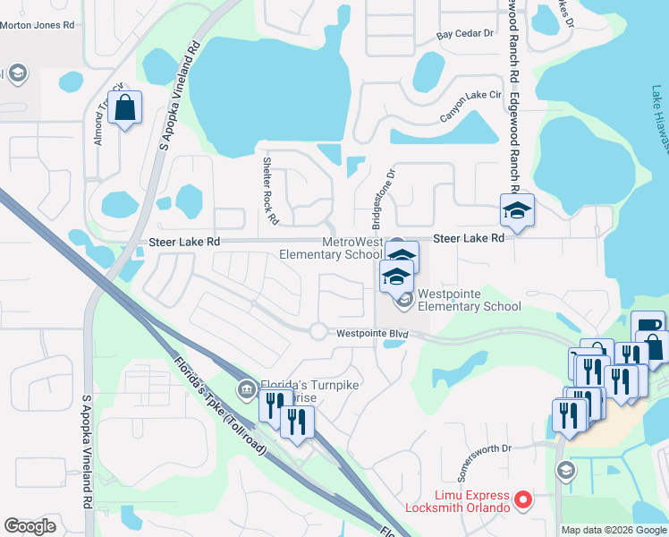 map of restaurants, bars, coffee shops, grocery stores, and more near 7658 Mount Carmel Drive in Orlando