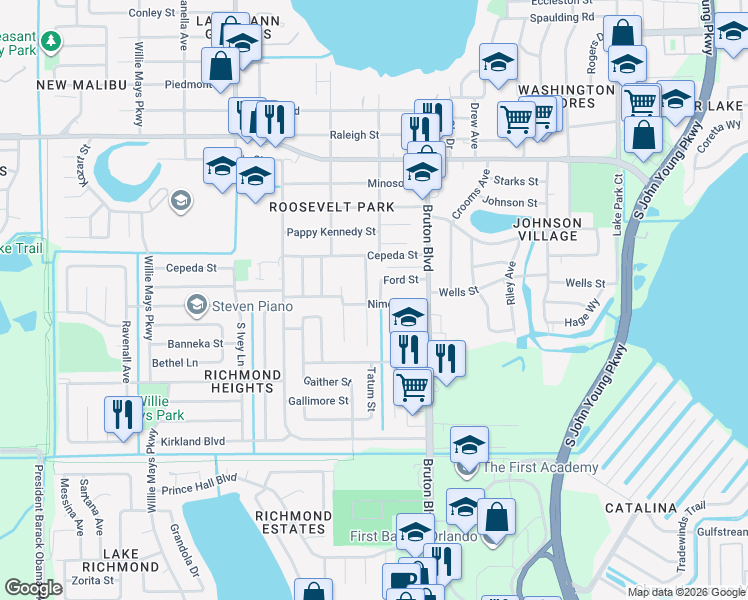 map of restaurants, bars, coffee shops, grocery stores, and more near 1914 Williams Manor Avenue in Orlando