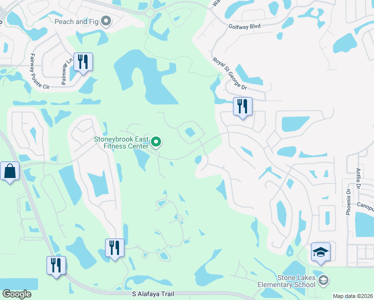 map of restaurants, bars, coffee shops, grocery stores, and more near 2348 Stewarts Cove in Orlando