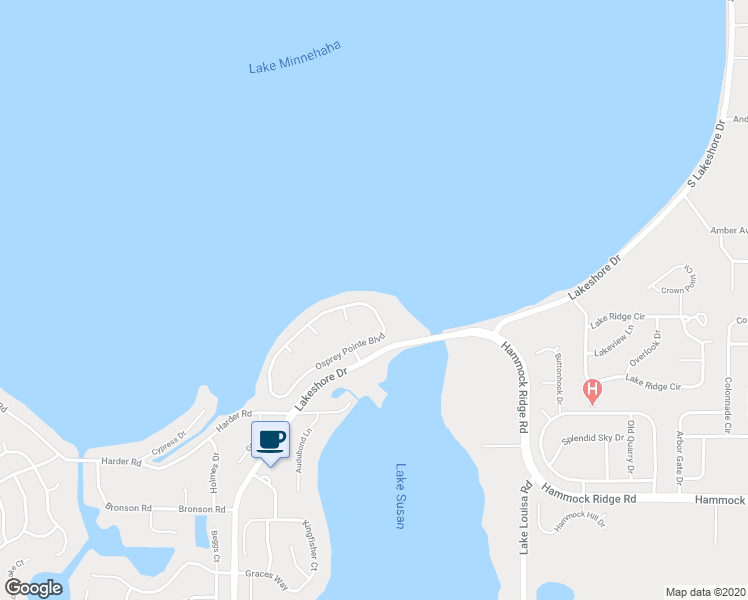 map of restaurants, bars, coffee shops, grocery stores, and more near 11728 Osprey Pointe Boulevard in Clermont