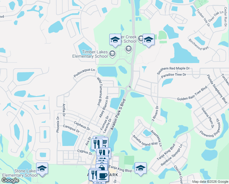 map of restaurants, bars, coffee shops, grocery stores, and more near 13869 Carolina Laurel Drive in Orlando