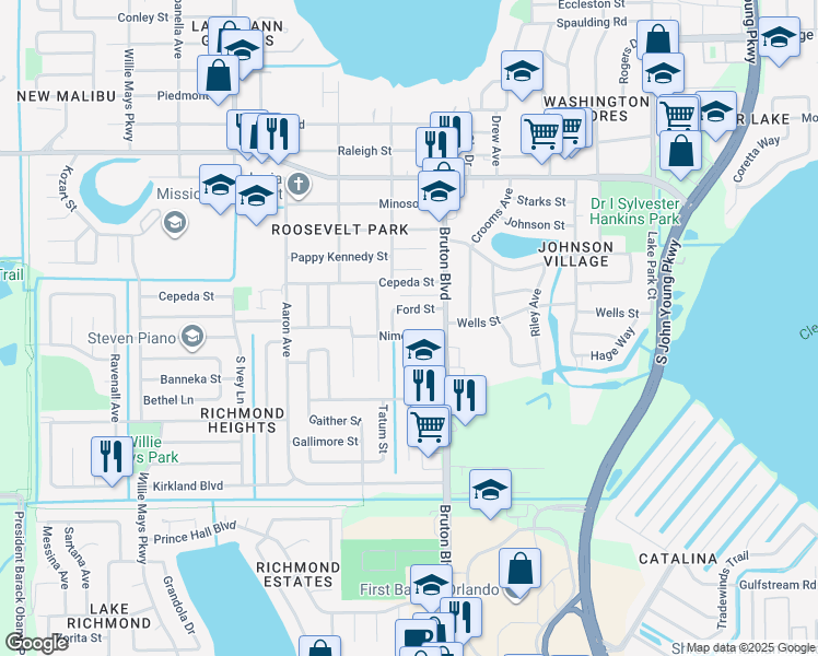 map of restaurants, bars, coffee shops, grocery stores, and more near 4072 Banks Avenue in Orlando