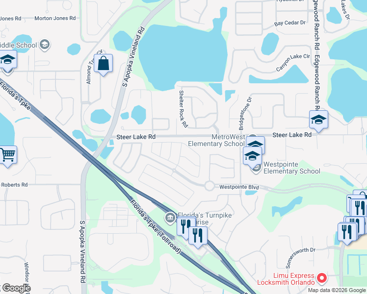 map of restaurants, bars, coffee shops, grocery stores, and more near 7741 Belvoir Drive in Orlando