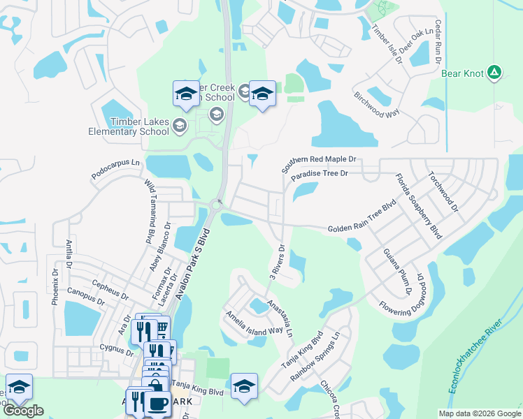 map of restaurants, bars, coffee shops, grocery stores, and more near 14049 Wild Majestic Street in Orlando