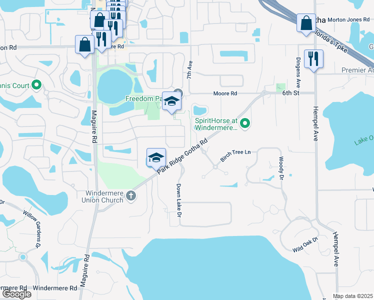 map of restaurants, bars, coffee shops, grocery stores, and more near 358 Calliope Street in Ocoee
