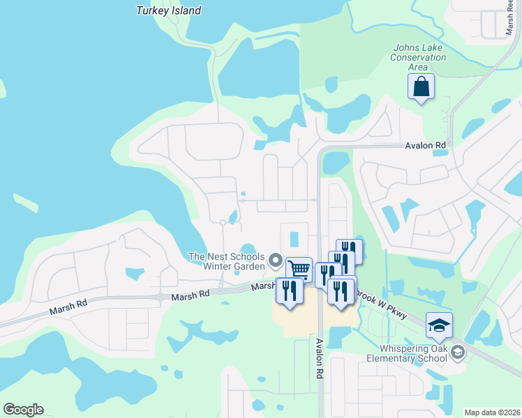 map of restaurants, bars, coffee shops, grocery stores, and more near 15707 Orange Harvest Loop in Winter Garden